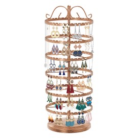 LASZOLA 6 Tier Rotating Earring Holder Organizer, Adjustable Metal Jewelry Display Stand for Women Girls, 480 Holes and Grooves Large Stud Earring Rack Tower Tree for Necklace Bracelet Ring (Bronze)