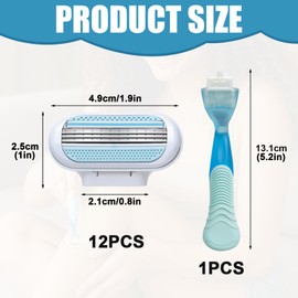 Musiook 12 Pcs Womens Razor Blades with Blue Handle, 3-Layer Razor Heads with Pivoting Design, Refill Blades for Women Razors for Shaving, Extra Smooth & Easy to Replace
