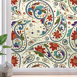 DKTIE Stained Glass Window Film with Installation Kit - Non Adhesive Static Cling Removable, Retro Floral Pattern, Privacy Protection, Softened Light (17.7" x 78.7", F)