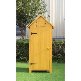 Hanover Outdoor Storage Shed with Shelf and Lock, 8.7 cu. ft. Capacity, Vertical Wood Shed for Tools, Equipment, Garden Supplies