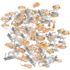 JEYORZY Pack of 50 Ear Clips, Non-Pierced Stainless Steel Clip-On Stud Earrings, Metal, Flat, Round, Blank, Clip-On Earrings, Hypoallergenic, Clip-On Earrings, Converter, Flat Earring Pads for Making