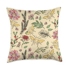 Nature Plants Flowers Floral Leaves Beehive Honeycomb Bee Throw Pillow