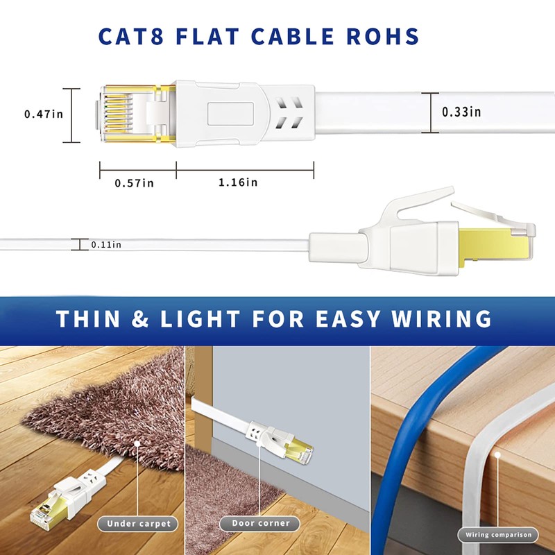 Cat 8 Cable Ethernet de 1.5 pies, paquete de 2