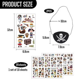 20 Pirate Tattoo Stickers, 2 Skull Eye Patches, Kids Tattoo Stickers, Arm Tattoo Stickers, Funny Tattoo Stickers