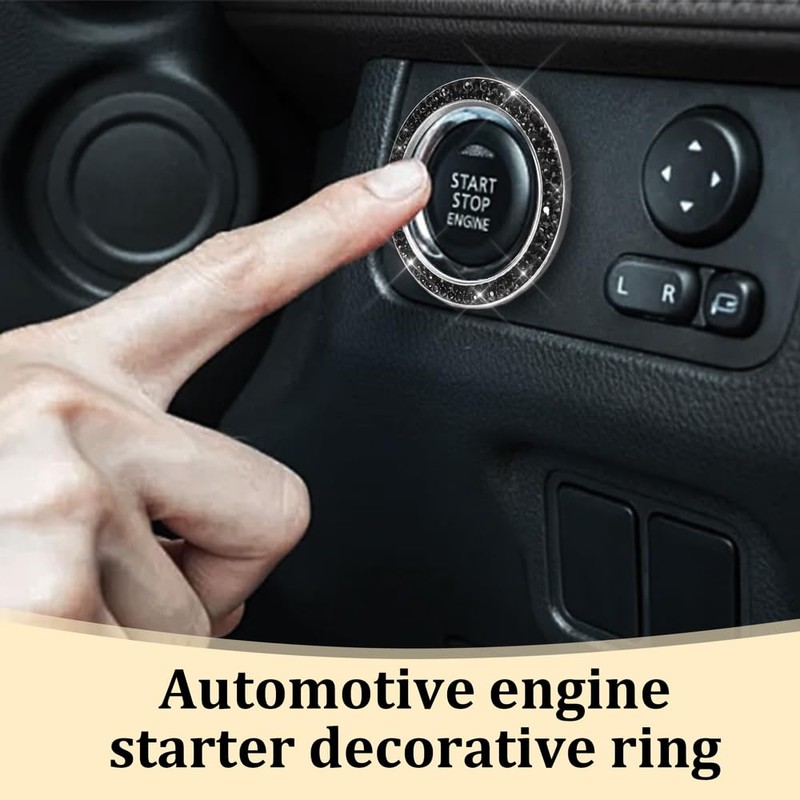 RGOAANC Crystal Rhinestone Engine Start Stop Decoration Ring, Push Button