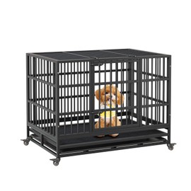 Heavy Duty Dog Crate, 42.5 Inch Indoor Dog Crate with Double Door, 360° Lockable Wheels and Removable Tray, Easy to Assembly，for Small Medium Large Dogs