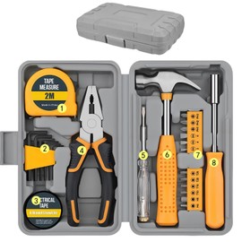 24pc Yellow Home DIY Tool Kit Set - Essential Household Hand Tools in Portable Storage Box for Home, Office & Garage Repairs - Starter Basic Tool Kit for Men & Women