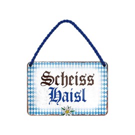 Scheiss Haisl Hanging Sign - Funny Metal Sign with Cord and Suction Cup - Funny Retro Decorative Sign - Door Decoration or Wall Decoration for Toilet, Guests, Toilet, Bathroom, Toilet - 18 x 12 cm