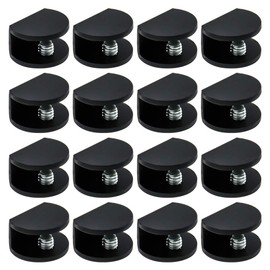 LC LICTOP Adjustable Glass Clamp Brackets, 16Pcs for 0.2-0.31 Inch Thick Glass Shelves, Aluminum Alloy Wall Mount Clips Holder , Shower Railing Support Hardware, Matte Black