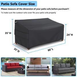 Gasadar Patio Sofa Cover Waterproof for 3-Seater Outdoor Sofa Loveseat and Furnitures,Heavy Duty Outdoor Couch Covers, Anti UV and Dustproof, 88" L×35" D×35" H, Black