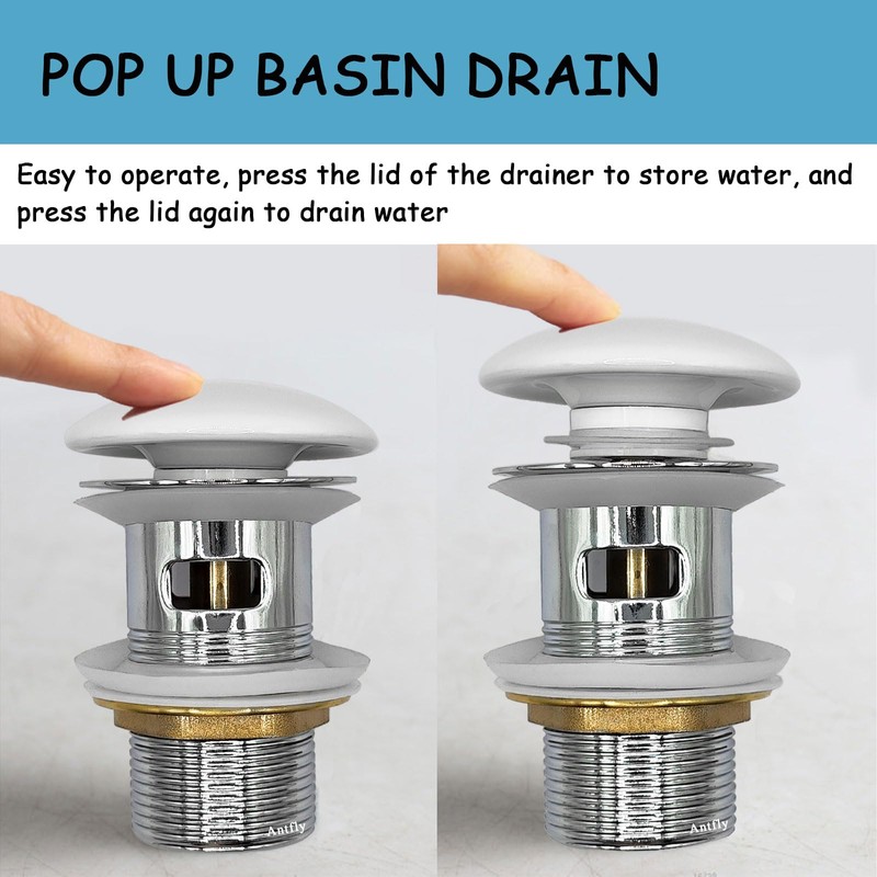 Antfly Pop-Up Drain Set for Ceramic Sink with Overflow, Drain