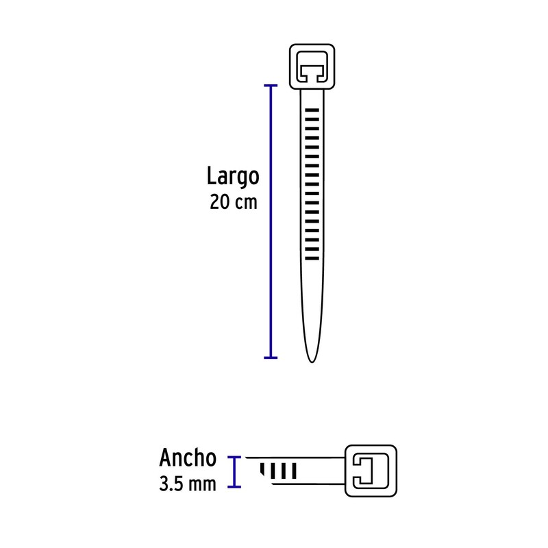 Volteck CIN-4020, Cinchos plásticos 20 cmcolor natural, tensión 40 lb