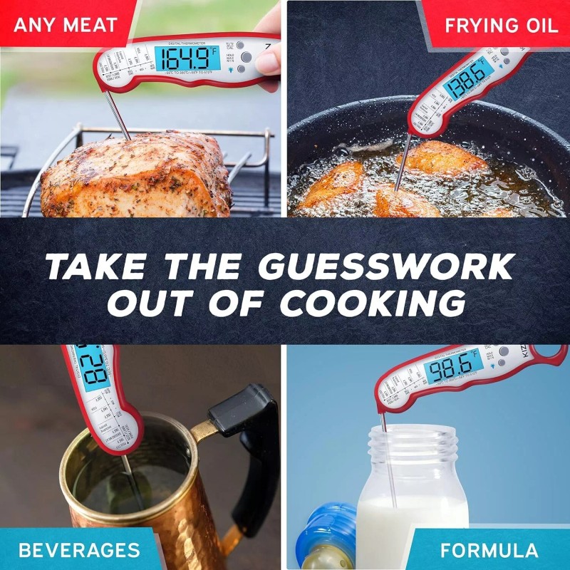 Kizen Digital Waterproof Instant Read Meat Thermometer - Red