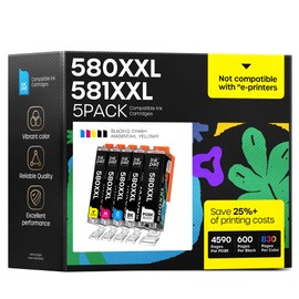 iNKPAD 580XL Printer Cartridges Compatible with Canon TS6150 TS6250 TS6350 TS705 TR7550 TR8550 TS8150 TS8250 TS9550 (2 Black 1 Cyan 1 Magenta 1 Yellow, 5 Pack)