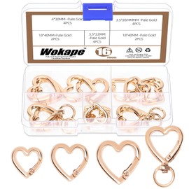 Woakpe 16PCS Keyring Assortment Kit, 0.62" 0.7" 0.78" 1" (ID) Heart Shaped Keychain Clip Gold Trigger Spring Carabiner Creative Key Rings Heart Shape Metal Snap Hooks Set for Wristlets, Card Holders and Picture Keychains