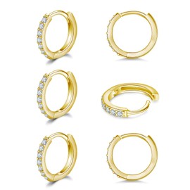 3 Pairs of Hoop Earrings Silver Earrings for Women, Small Earrings Set with Zirconia, 925 Silver Gold-Plated Hoop Earrings, Hypoallergenic, Small Sleeping Hoop Earrings Silver/Gold, 8 mm/10 mm/12 mm,