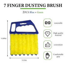 DXNQ 2 PCS Blind Cleaner Duster Tool, Window Venetian Hand-held 7 Finger Dusting Cleaner Brush, Blinds Cleaning Brush Tool for Window Shutters Air Conditioner, Car Accessories (Blue+Green)