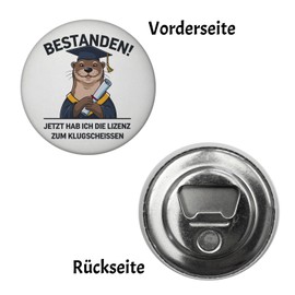 Otter with Graduation Hat Magnet with Bottle Opener - Passed Licence for Smart Round Animated Talar and Certificate Certificate Otter Magnet with Bottle Opener