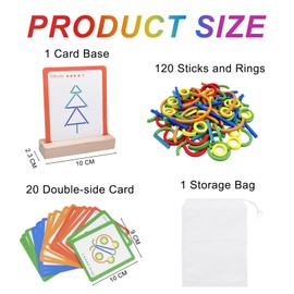 Comzantor Montessori Toy from 3 Years, 120 Pieces Puzzle Sticks and Rings with 20 Cards, Wooden Puzzle Children, Shape Colour Recognition Educational Games, Plug-in Puzzle Educational Toy, for Boys