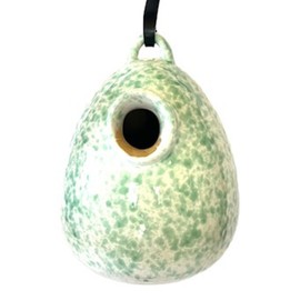 Byer of Maine Egg Bird Home for Small Songbirds, Meadow Green, High Fired Porcelain Stoneware, Ceramic Bird House, Glaze Finish, with Forged Steel Hook