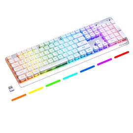 Free wolf M104 Wireless Gaming Keyboard with Numeric Keypad Tri-Mode(2.4Ghz/Wired/Bluetooth) Membrane Full Size Mechanical Feel Metal Panel RGB 4000MAH Rechargeable Quiet for PC/MAC/Win Gamer-White