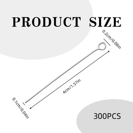 300PCS Eye Pins Silver Stainless Steel Eye Pin Needle 2MM Hole Open Eye Needle DIY Jewelry Accessories for Earring Pendant DIY Craft Eye Pins for Jewellery Making and Bracelet'S Decorative