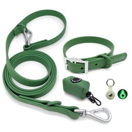 ZALER Dog Collar and Leash Set, Waterproof Adjustable Odor Proof Pet Collars Leashes for Large, Medium Small Dogs, Dog Leash with Airtag Dog Collar Holder and Dog Poop Bag Holder (XS, Green)