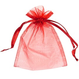 10 Organza Bags Wedding Favours Party Jewellery Pouches Mesh Drawstring Gift Wrap (7cm x 9cm, Red)