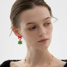 Christmas Earrings for Women Christmas Bell Earrings Crystal Christmas Tree Earrings Santa Claus Earrings for Women Xmas Party Jewelry Gift (Christmas bow)