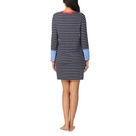 Nautica Women's Mid-Thigh Crew Neck Pajama Sleepshirt, Color Block Stripe, Soft Breathable Jersey Cotton/Rayon, Navy Stp, L