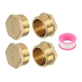 sourcing map 4 Pcs Brass Outer Hex Thread Fittings, G3/4" Male Brass Plug Male Threaded Socket Pipe Plug Fitting Brass Plugs Fitting Hex Head Plug for Water Oil Gas