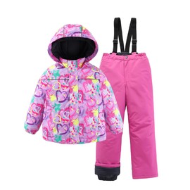 Hiheart Girls Winter Ski Jacket and Pants Set Winter 2-Piece Snowsuit Fancy Heart 6-7