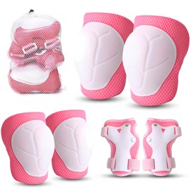 Kinder Inliner Schoner Set, 6er Set,Ellbogen Protektoren Schützer Set,Protektoren für Kinder,Kinder Schutzausrüstung Set für Skating Radfahren Fahrrad,Knieschoner Kinder Knieschützer,Rosa-weiß