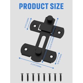 Sliding Barn Door Lock, Stainless Steel Gate Latch Flip Slide Latch Hardware, Safety Door Bolt Latch Lockfor Barn, Garden, Bathroom, Outdoor, Garage, Window(2Pcs,Blak)