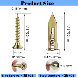 AXK 60PCS Self Drilling Drywall Anchors with Screws, 2025 Upgraded Zinc Plated Steel,No Drill Needed,Perfect for Wall Hanging (0.47x1.18inch)