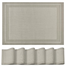 Artoid Mode Champagne Vinyl Heat Resistant PVC Set of 6 Placemats, Wipeable Washable Non-Slip Place Mats For Home Holiday Party Dining Table