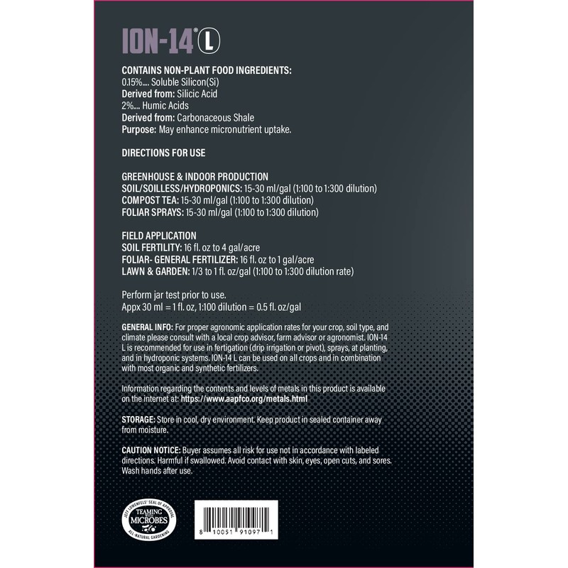 BioAg ION-14 Liquid Silicon & Humic/Fulvic Acids (1 Gallon) Silica
