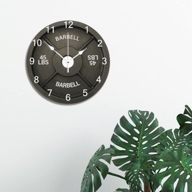 ArogGeld Barbell Design Wall Clock Gym Wooden Wall Clocks Battery Operated 10 Inch Barbell Weight Plate Fitness Wall Hanging Art Modern Home Gym Decor for Bedroom Living Room Kitchen School Office