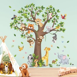 DECOWALL SG4-2504 Large Tree Jungle Animals Wall Decals Removable Stickers for Kids Bedroom Nursery Safari Zoo Adventure Décor
