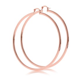 Women's Trendy Medium 40mm 50mm Large 60mm 70mm Extra Large 80mm Real 14k Rose Gold Layered Round BIG Hoop Rose Gold Tone Earrings Click Top (Large 70mm)