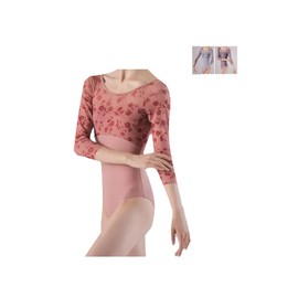 ProDance PLL012BA Women's Floral Pattern, Long Sleeve, Stylish, Ballet Leotard, Pink Red