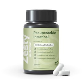 Zesty Nutrition Recuperación Intestinal  4 en 1 con prebióticos, probióticos, postbióticos y enzimas para hinchazón, digestión lenta y microbiota -...