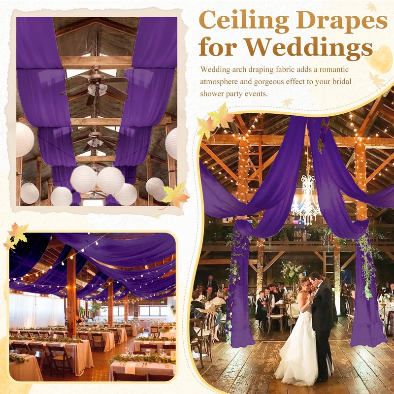 MODFUNS Royal Purple Ceiling Drapes Sheer Chiffon Draping Fabric 5x30ft