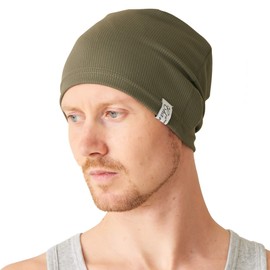 CHARM Mens Running Sports Beanie - Gym Caps Sweat Wicking Bike Hat Helmet Liner Khaki