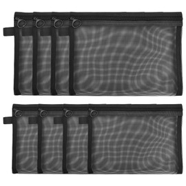 Dokpav 8 PCS Mesh Cosmetic Storage Bags, Nylon Makeup Pouches with Zip, Black Travel Organizer Case for Home Office Daily to Keep Small Items Purse