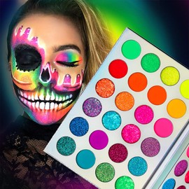 Afflano Neon Makeup Palette Eyeshadow, Glow in the Dark Colorful Eyeshadow Palette Highly Pigmented, Neon Party UV Blacklight Eye Shadow Pallet, Red Orange Pink Pressed Glitter Eyes Makeup Palette