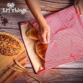 Li'l Things Eco-friendly Reusable Beeswax Bread bags | Set of 2 Sizes | 6 Different Themes | Perfect Bag for Home-Baked | Sourdough & Homemade bread storage | No Plastic | Stripey Red