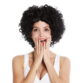 WIG ME UP - DH1101-ZA103 Women's Carnival Wig Funky 60s 70s Funk Afro Curls Centre Parting Black