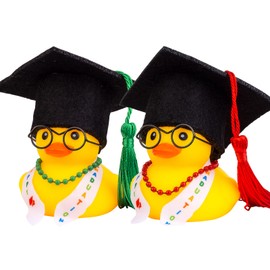 CoFuBcad Graduation Ducks Car Dashboard Decorations 2 Pack Rubber Duck Car Ornaments Accessories with Mini Graduation Hats Sashes Necklaces Glasses(I16)