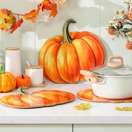 Nuanchu Set of 4 Fall Thanksgiving Pumpkin Cork Placemats Autumn Table Decorations Indoor Farmhouse Harvest Pumpkins Table Placemats for Party Kitchen Dining